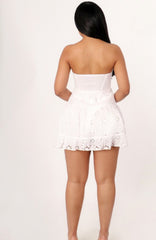 Floral Punched Pattern Strapless Mini Dress