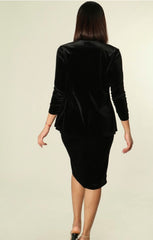 Solid Colored Pattern Velvet Top and Skirt 2 Piece Set