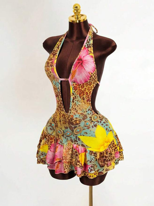 Leopard floral Dress