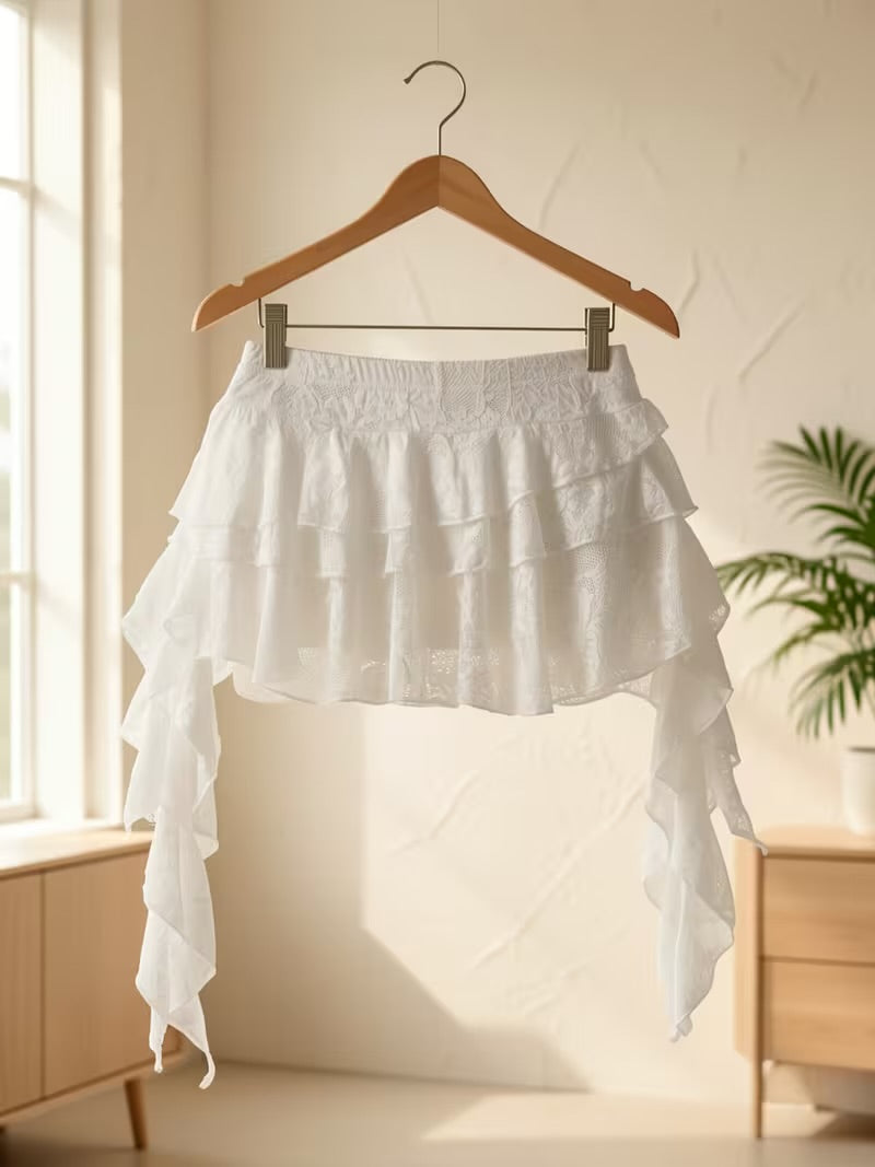 White Ruffled Lace Skirt