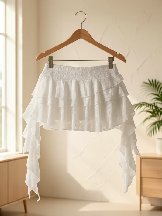 White Ruffled Lace Skirt
