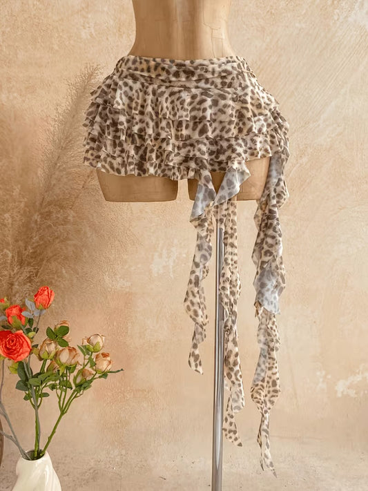 Leopard ruffled flared skirt